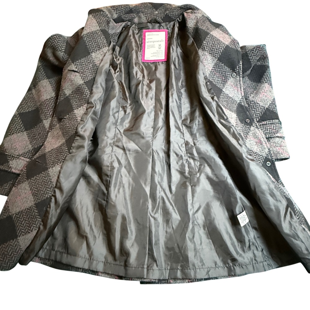 Aeropostale Plaid Wool Blend Coat Jacket Pink Grey Womens Medium M - Picture 4 of 8